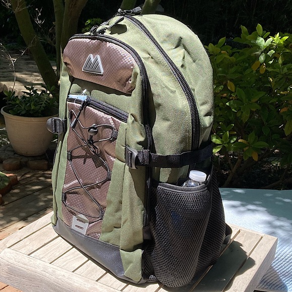 Handbags - Backpack Avocado Green Reflective Grey Black Trim Side Pockets New 19” Unisex